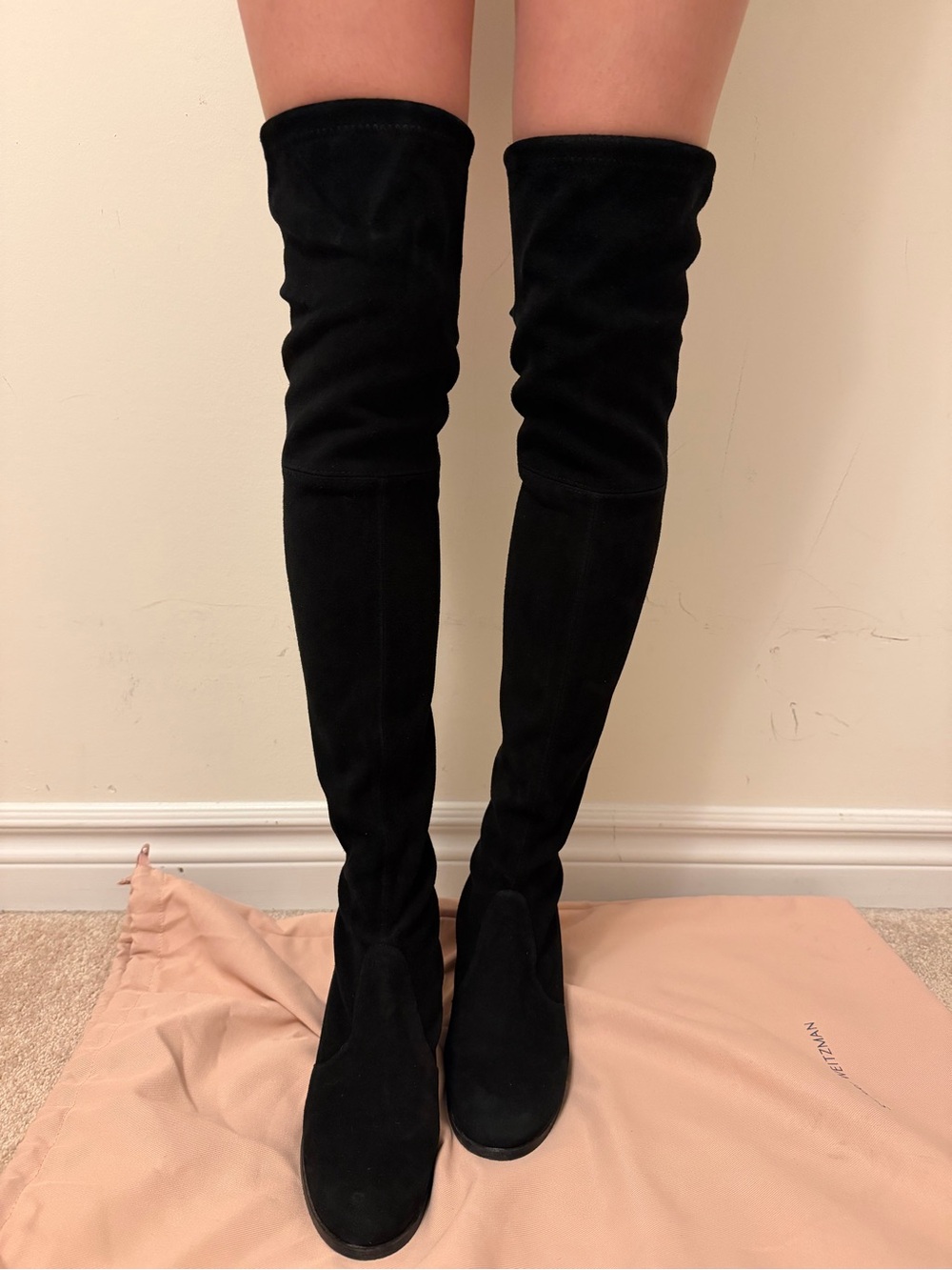 Over-the-Knee Women's Stretch Suede Boots - Black